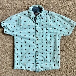 Sunrise Kingdom Boys Light Blue Fighter Jet Print Button Down Shirt Size M 10-12